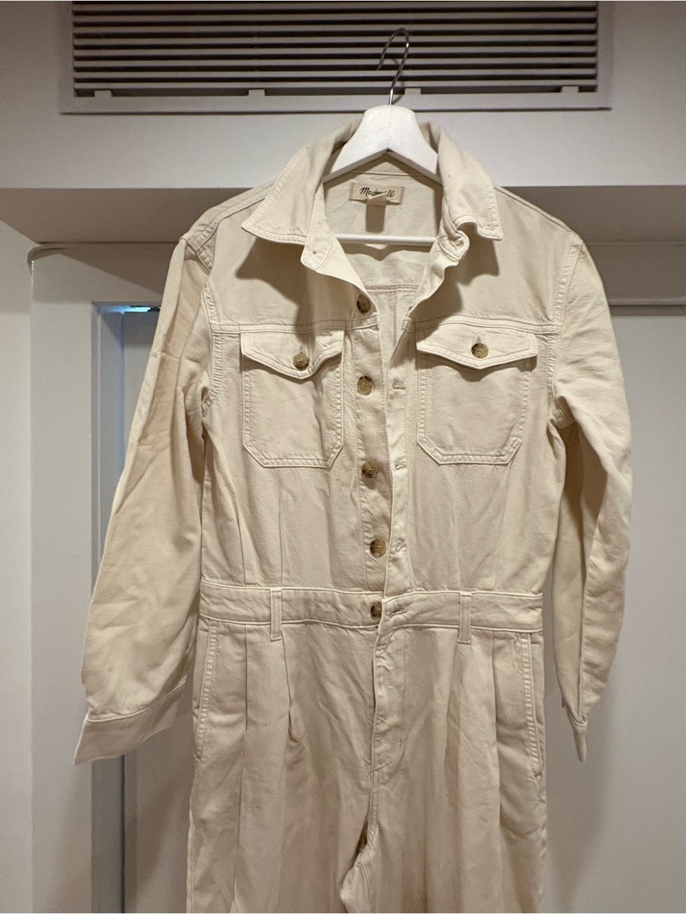 Madewell Cream Long-Sleeve Button-Front Utility Jumpsuit in Canva - Picture 4 of 6